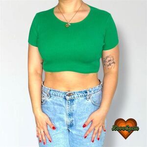 Women's Topshop Green Wide Ribbed Cotton Crop Top – Size 6